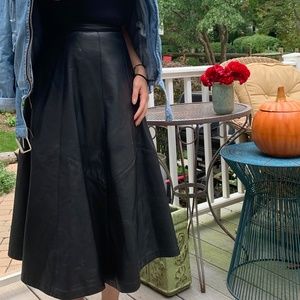 Midi Black Leather Skirt